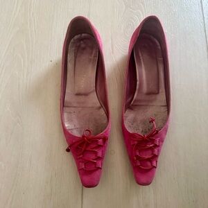 Jean-Michel Cazabat Babette suede kitten block heel in fuchsia